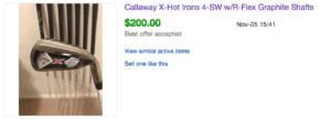 Sold eBay Listing for Callaway X Hot Iron Combo Set Under 200 Budget