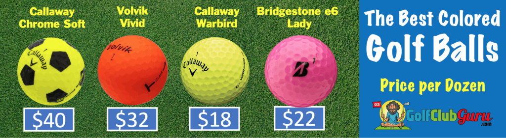 comparison of prices of colored golf balls callaway soft chrome vs warbird vs volvik vivid vs bridgestone e6 lady pink